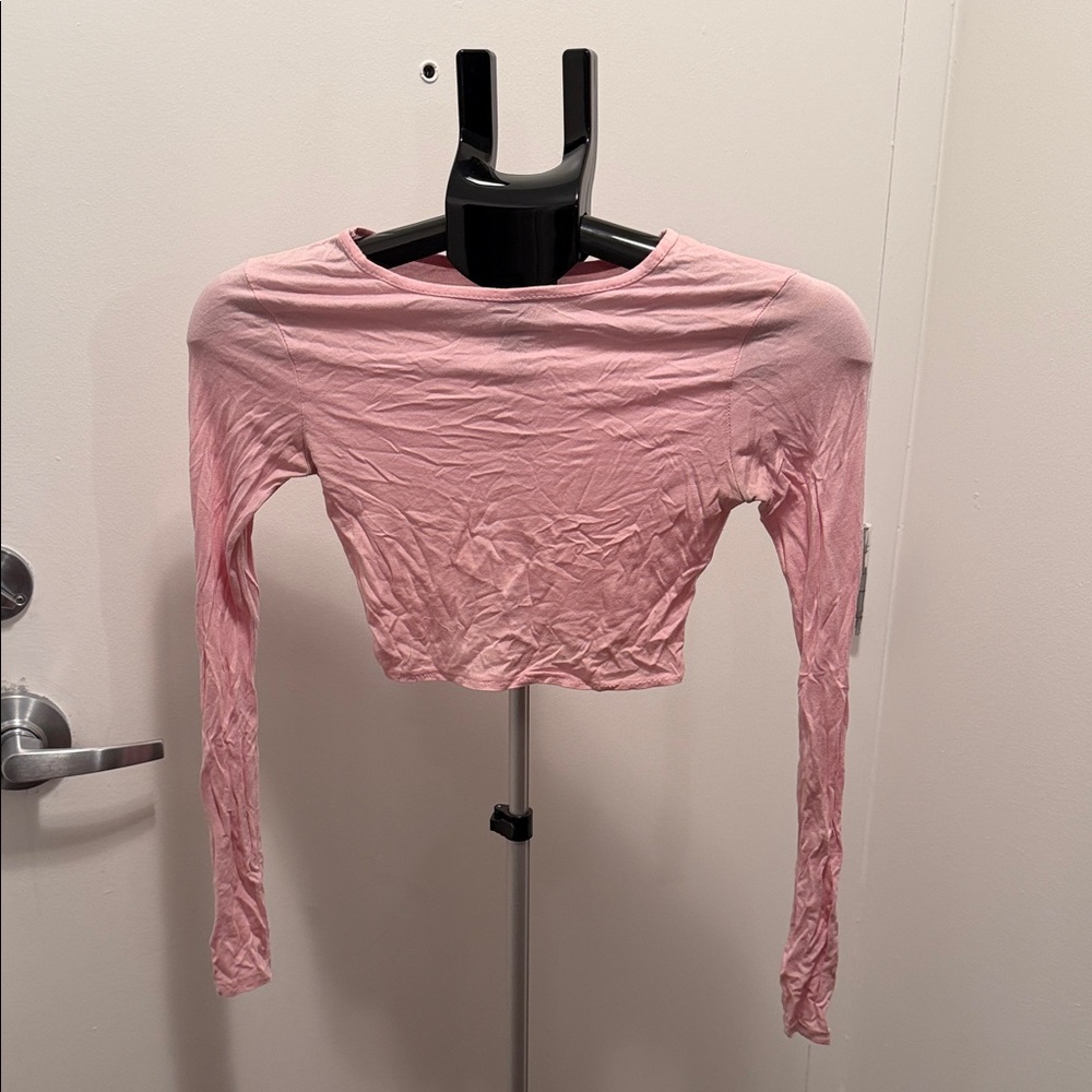 Boohoo Soft Pink Long Sleeve Crop Top